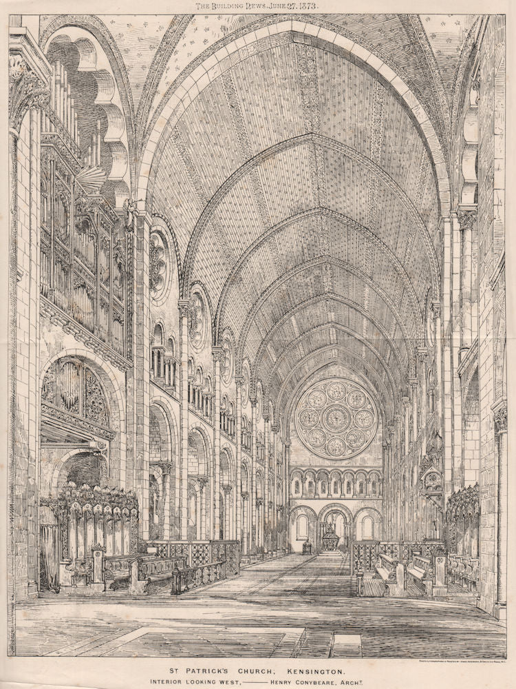 St. Patrick's Church, Kensington. Henry Conybeare Architect 1873 old print